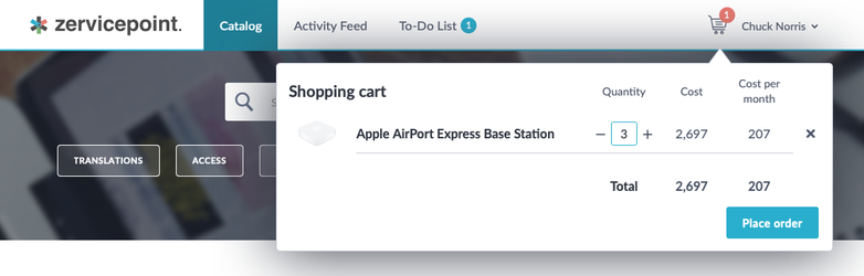 Quantity in cart